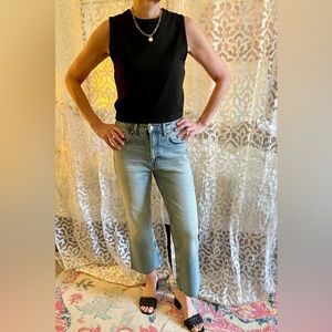 Zara Crop Flare Raw Hem Classic Blue Women's Faded Jeans